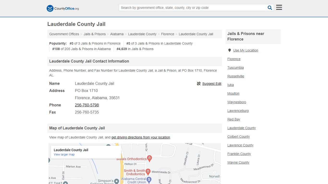 Lauderdale County Jail - Florence, AL (Address, Phone, and Fax)